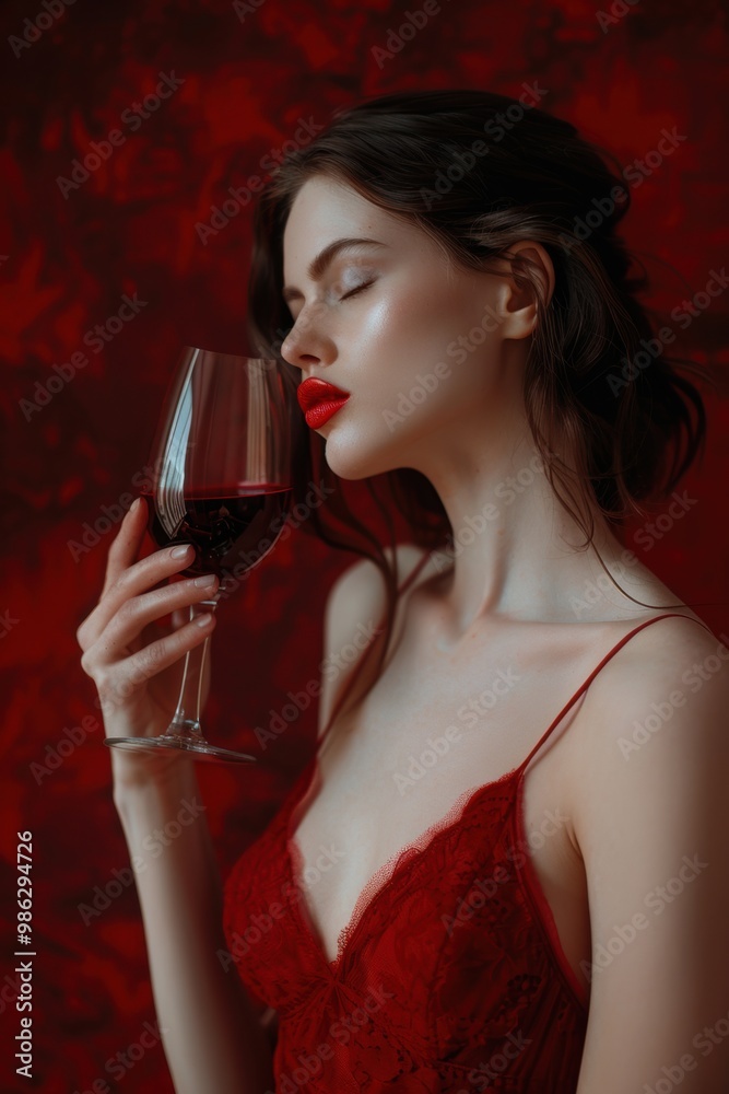 A beautiful sexy attractive woman holding a glass of red wine A beautiful sexy attractive woman holding a glass of red wine