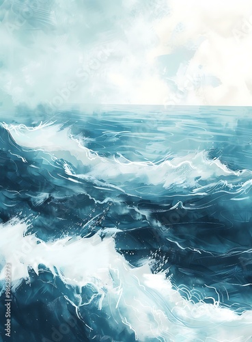 Abstract Blue Ocean Water Painting