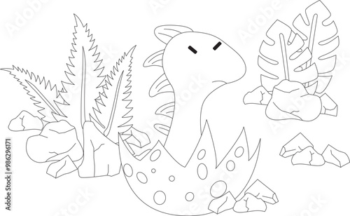 Vector line art with dinosaur. Coloring. photo