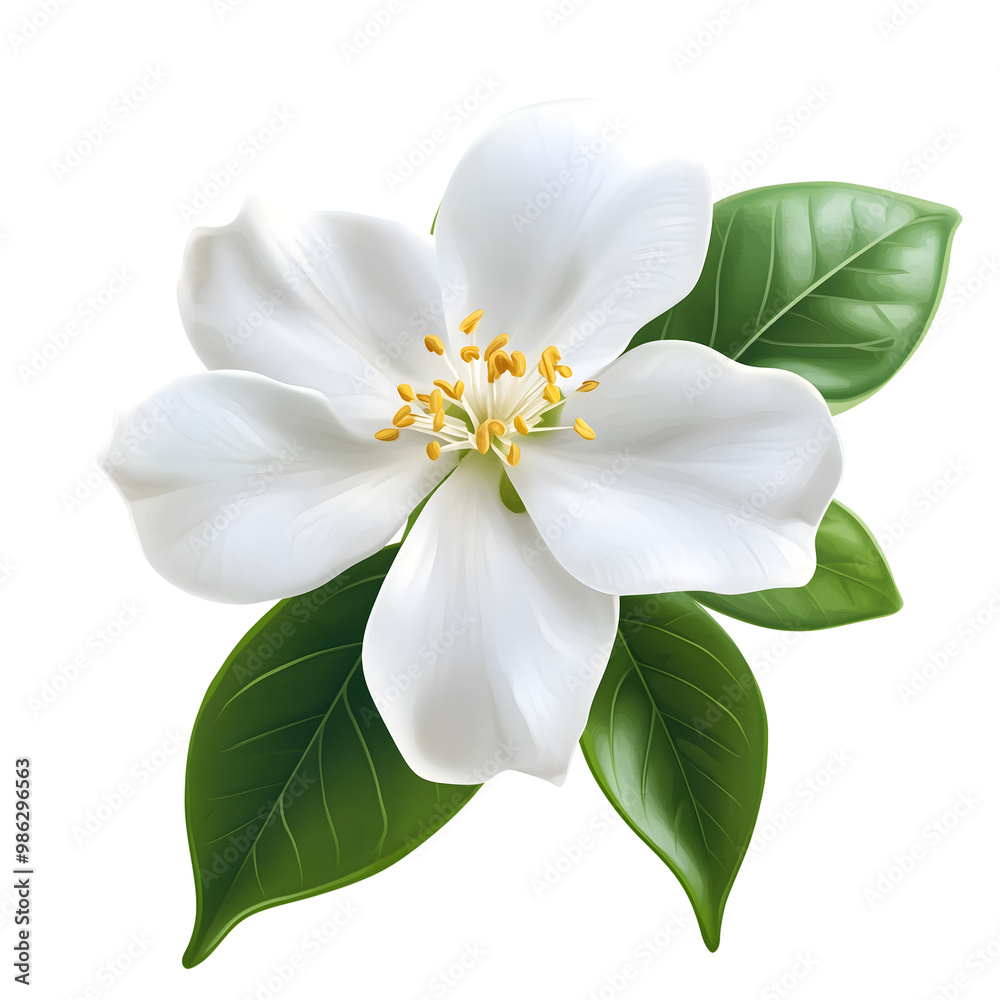 white jasmine flower with green leaves isolated on transparent background Generative Ai. white jasmine flower with green leaves isolated on transparent background Generative Ai.