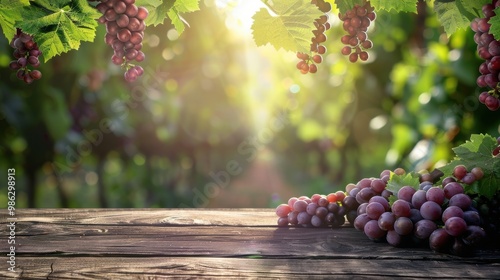 Grape fruit on vine in plantation farm gardent with wooden background photo