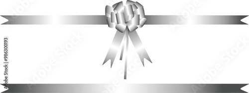 Grey bow gift ribbon straight horizontal border