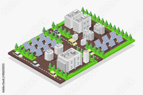 Solar cell power plant isometric photo