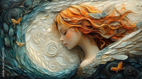 Digital art of a beautiful angel. Artistic background, Fineart painting