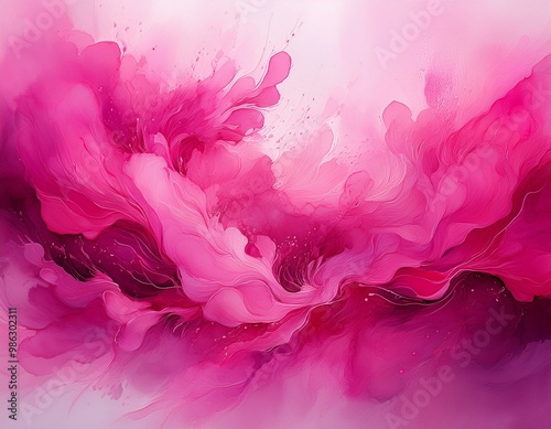 An abstract background washes in bold hot pink watercolor, igniting the canvas with an intense splash of color photo