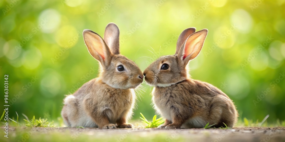 Two rabbits meeting and greeting each other in a friendly manner Two rabbits meeting and greeting each other in a friendly manner