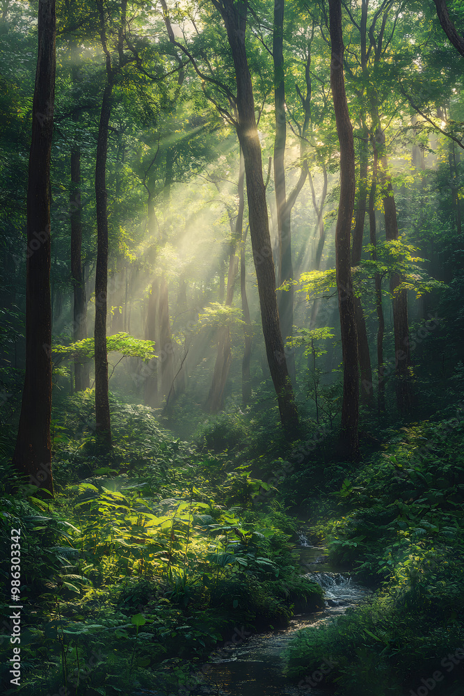 A Morning in the Enchanted Forest - The Serene Beauty of Sun-kissed Woodlands at Dawn A Morning in the Enchanted Forest - The Serene Beauty of Sun-kissed Woodlands at Dawn