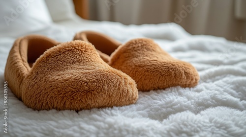 Cozy slippers resting on a plush rug in a warm and inviting indoor setting du...