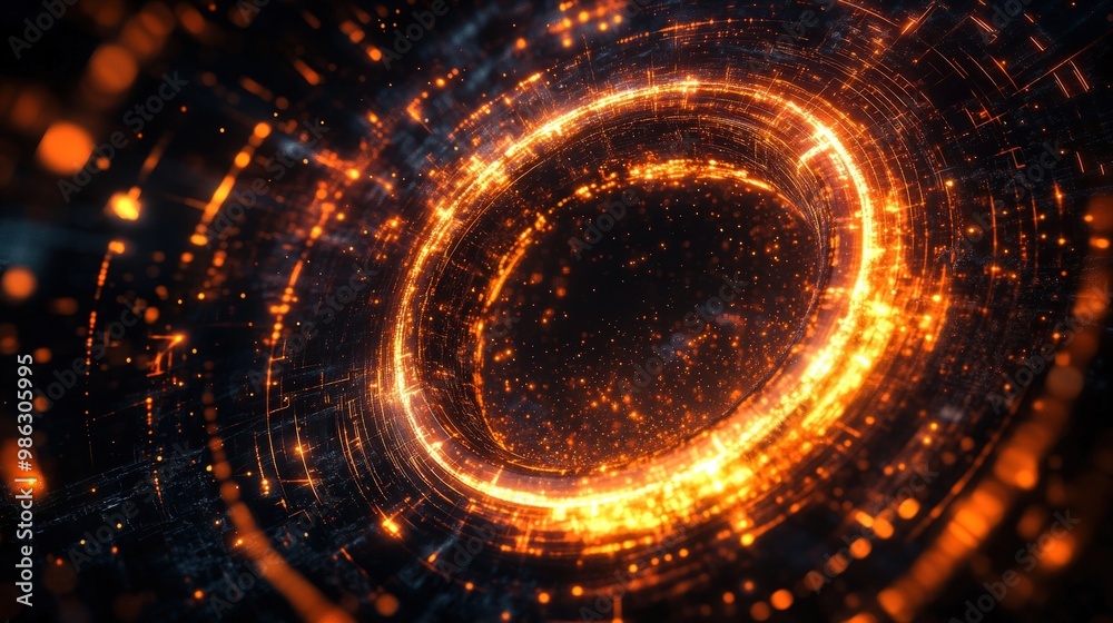 Obraz premium Abstract glowing orange ring of light in the dark.