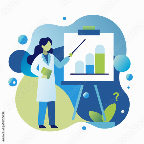 Scientist presenting data charts with a pointer in a professional environment
