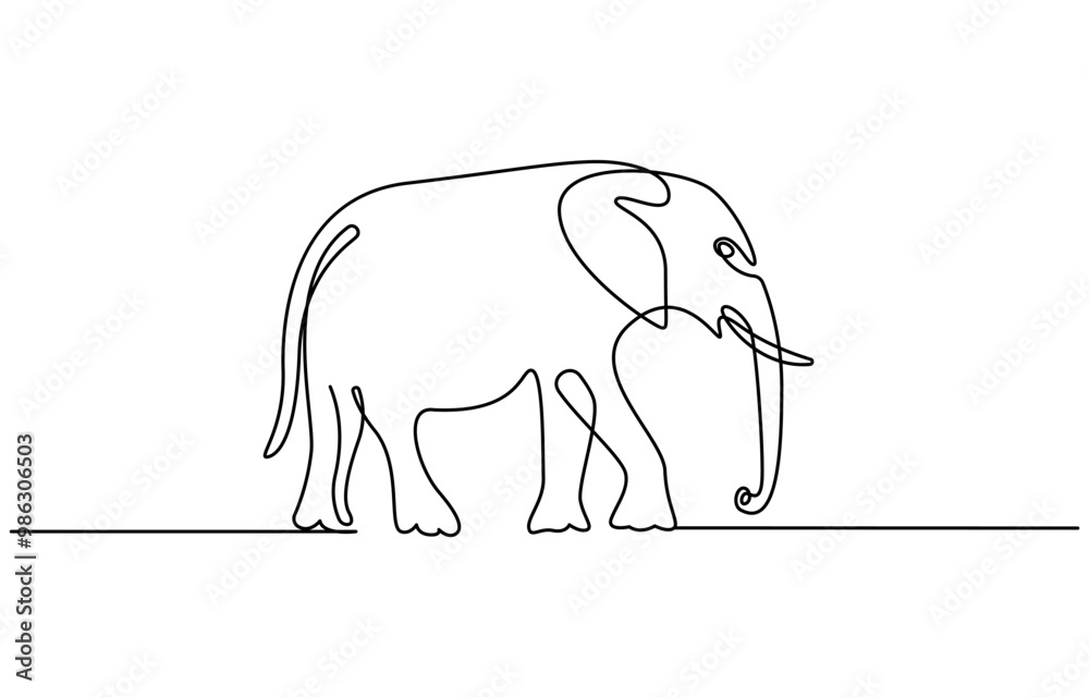 Continuous line of walking standing elephant. Single one line art of wild elephant. Vector illustration, elephant one line. Elephant with baby symbol. Continuous one line drawing. Logo of the elephant Continuous line of walking standing elephant. Single one line art of wild elephant. Vector illustration, elephant one line. Elephant with baby symbol. Continuous one line drawing. Logo of the elephant