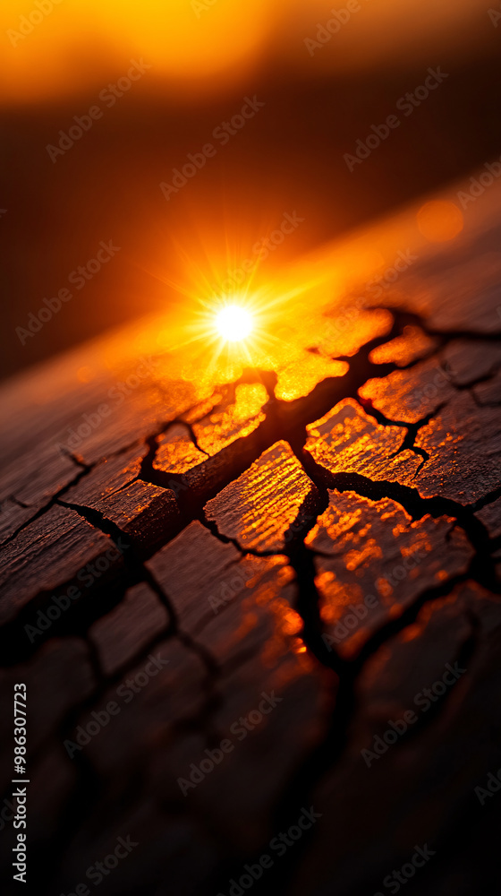 A close up of a sun with a bright light shining on a cracked surface. The sun is the main focus of the image, but the cracks in the surface add a sense of depth and texture to the scene A close up of a sun with a bright light shining on a cracked surface. The sun is the main focus of the image, but the cracks in the surface add a sense of depth and texture to the scene
