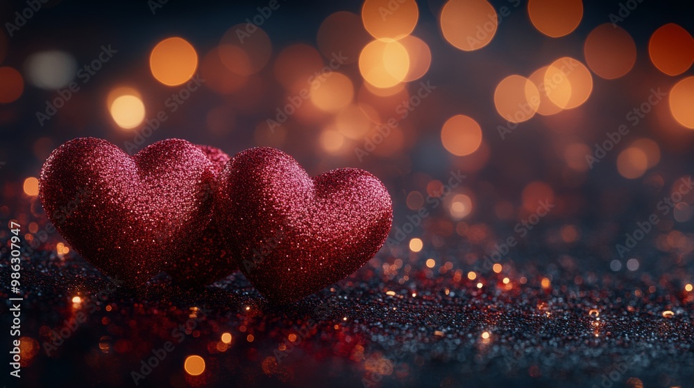 Glittering red hearts on a sparkling background for a romantic celebration Glittering red hearts on a sparkling background for a romantic celebration
