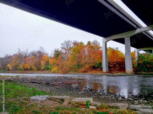 Photography Scioto River Underneath Interstate 270 in Autumn, Dublin, Ohio