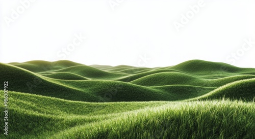 Lush green hills rolling under a bright sky during a peaceful afternoon in na...