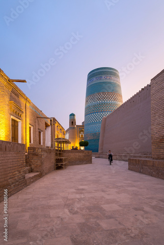 Kaltaminor is a memorial minaret, located on the front side of the Muhammad Amin Khan madrasa in Khiva photo