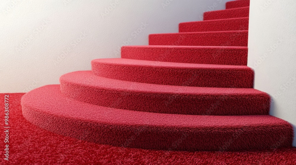 Elegant red carpet steps in a minimalist indoor space with soft natural lighting Elegant red carpet steps in a minimalist indoor space with soft natural lighting