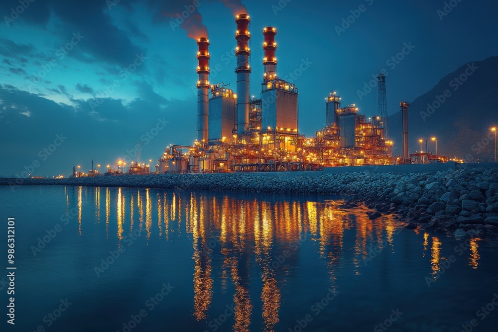 Industrial Complex by the Water at Dusk Industrial Complex by the Water at Dusk