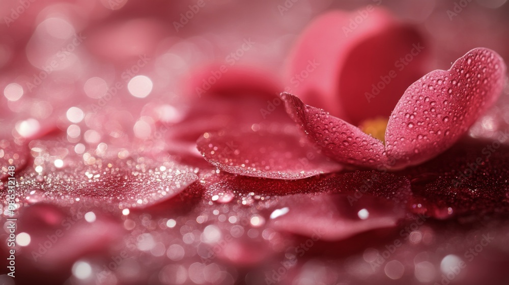 Delicate pink flowers and glitter blend softly on a pastel background Delicate pink flowers and glitter blend softly on a pastel background