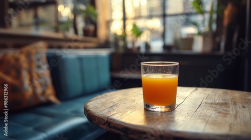 Refreshing apple cider in a glass surrounded by fresh apples on a rustic wood...