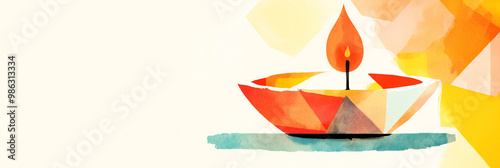Unique cubism style candle, intrigue diwali background illustration