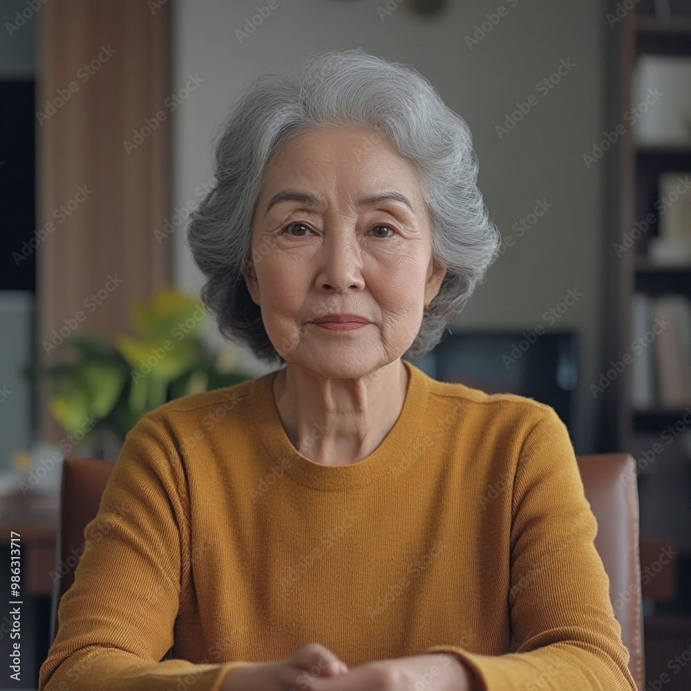Indoor head shot portrait of serious positive old mature woman in casual looking at camera, posing at home, promoting retirement, elderly healthcare. Senior grandmother woman video call screenIndoor h Indoor head shot portrait of serious positive old mature woman in casual looking at camera, posing at home, promoting retirement, elderly healthcare. Senior grandmother woman video call screenIndoor h
