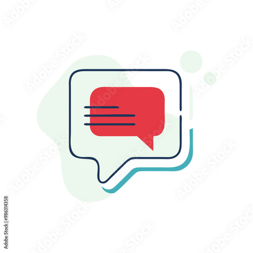A red speech bubble with a blue outline.