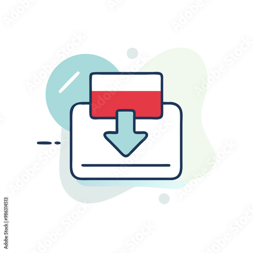 A red and white icon with a downward arrow pointing to a download button. The icon is simple and clean, with a focus on the download process