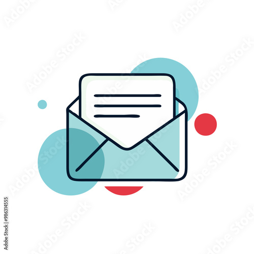 A blue envelope with a white lettering and red circles. The envelope is open and the letter inside is written in blue