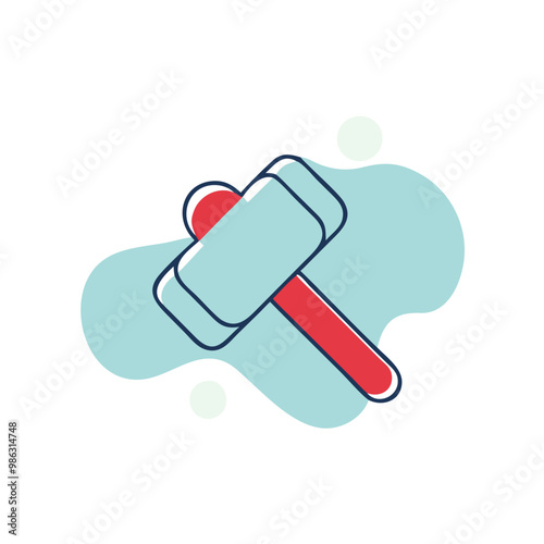 A hammer with a red handle is shown in a blue background. The hammer is a symbol of strength and power, and the blue background adds a sense of calmness and stability. Concept of hard work