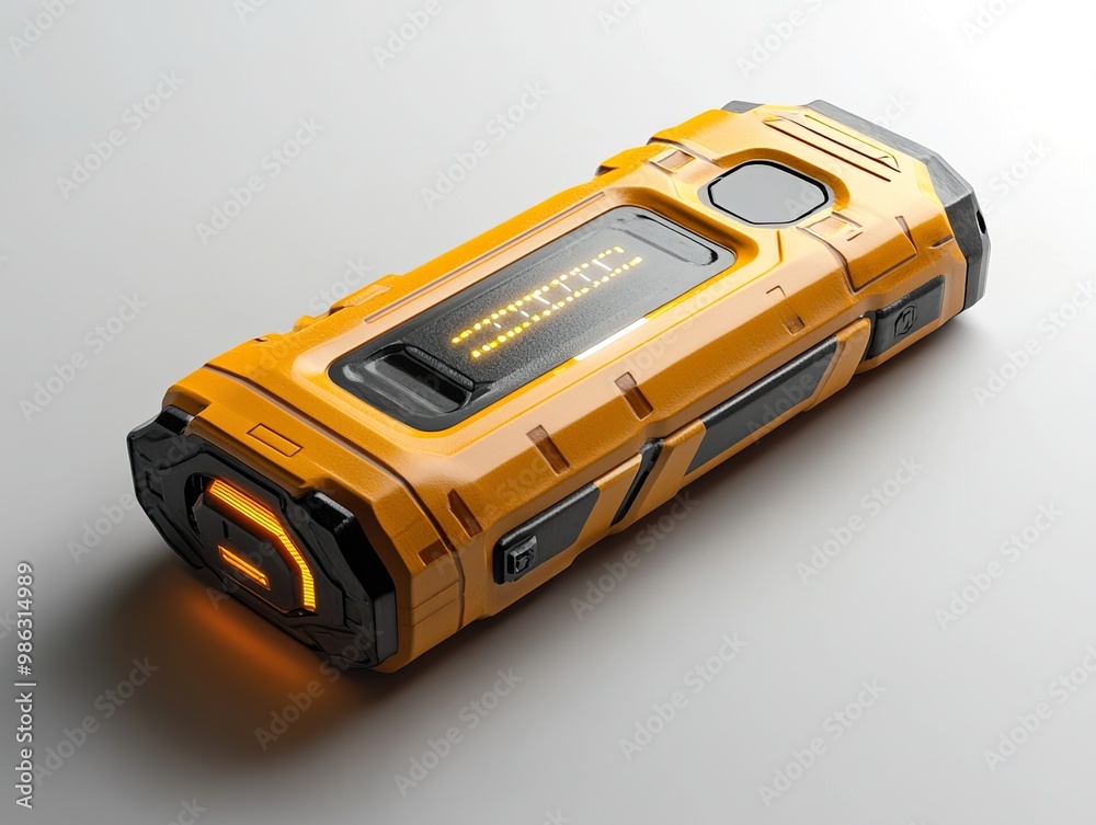 Futuristic Gadget Concept: Yellow and Black Device with Glowing Display Futuristic Gadget Concept: Yellow and Black Device with Glowing Display