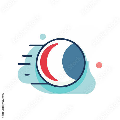 A blue and white ball with a red dot in the middle. The ball is moving quickly. The image is of a sports ball