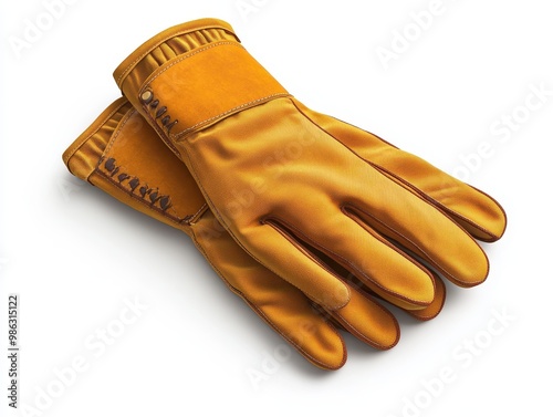 Pair of durable yellow work gloves designed for protection and comfort during various tasks and jobs, white background