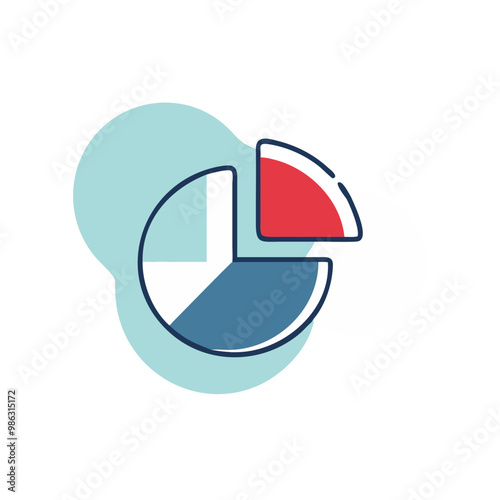 A pie chart is shown with a blue and red slice. The pie chart is divided into three sections, with the blue section being the largest