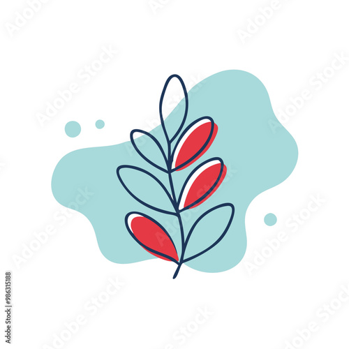 A leafy green plant with red veins. The leaf is drawn in a stylized way, with a blue background
