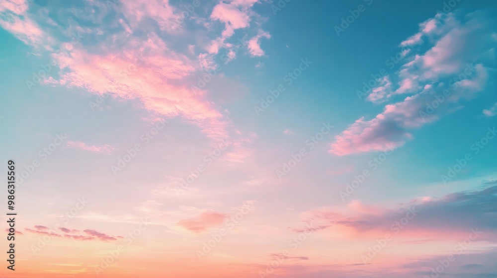 Bright sky with soft pastel tones blending from blue to pink at sunset Bright sky with soft pastel tones blending from blue to pink at sunset