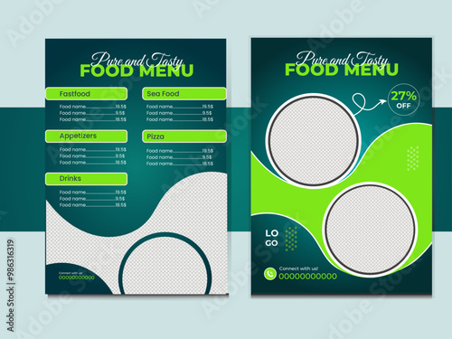 A4 food menu design, creative food menu template.
