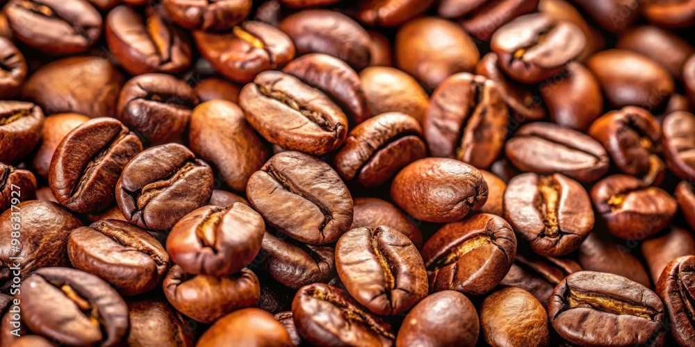 Close-up of roasted coffee beans with negative space for text