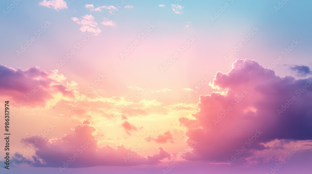 Fototapeta premium Beautiful sunset sky with a soft gradient of pink, orange, and purple tones