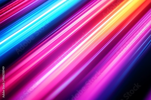 Vibrant abstract light streaks in pink, blue, and orange hues.