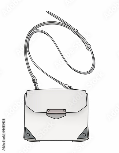 Elegant White Crossbody Bag, Female Sling Bag, Woman Accessories, Bags Design Isolated In White Background, Realistic Fashion Vector