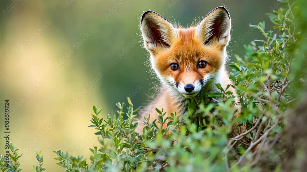 A baby fox is sitting in a bush A baby fox is sitting in a bush