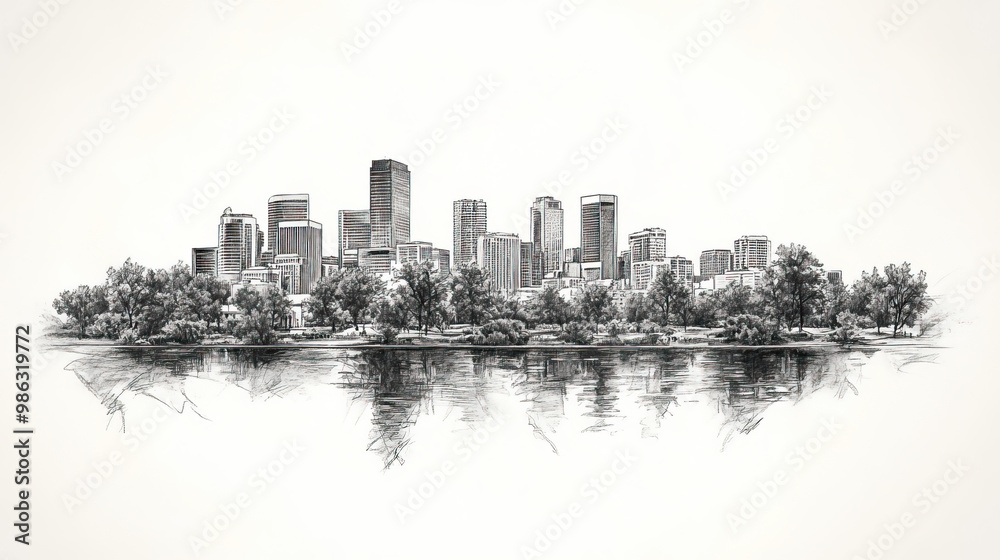 Obraz premium Lakewood, Colorado, black and white pen pencil hand-drawn effect drawing illustration for travel poster, card, wallpaper, backdrop or banner. Modern, clear, artistic and simple