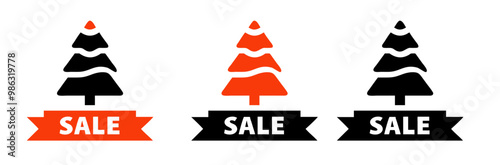 Christmass tree with a sale sign set of icons in elegant style
 photo