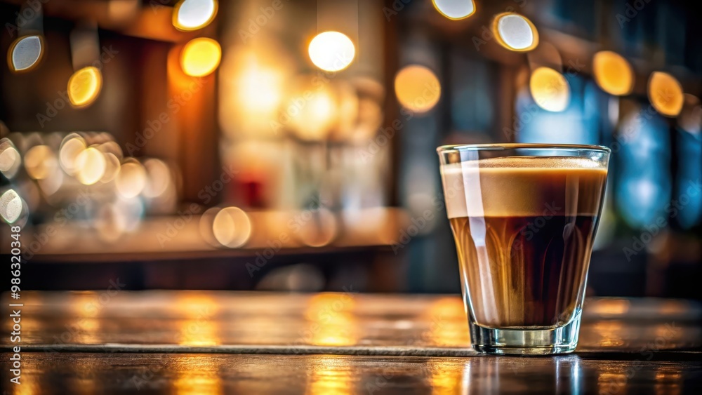 Close up of a glass of coffee with blurred background and empty space for text Close up of a glass of coffee with blurred background and empty space for text