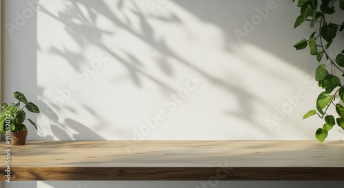 Modern minimalist interior with plants and sunlight creating serene atmospher...