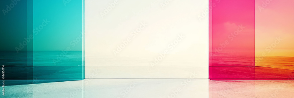 Fototapeta premium Abstract colorful windows with a view of the sea.