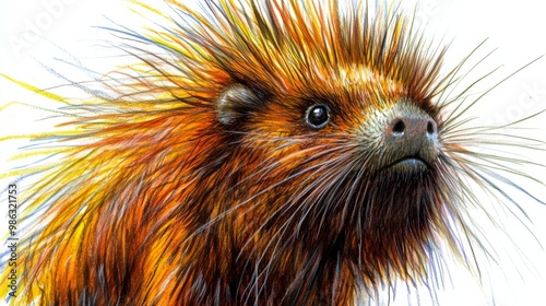 Small hedgehog standing proudly with colorful splashes in the background duri...