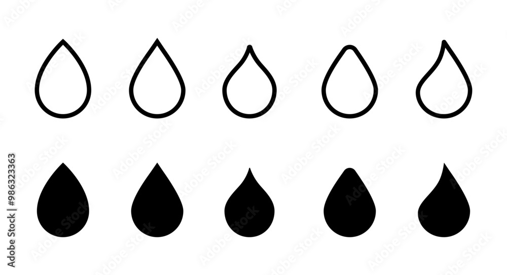 Water drop shape icon symbol set—vector illustration.