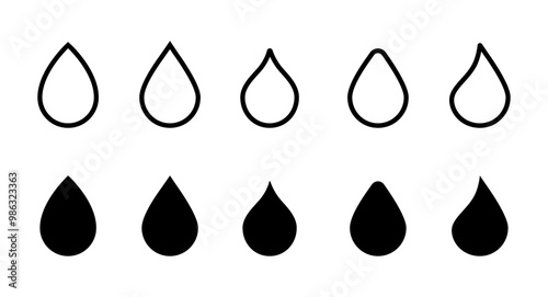 Water drop shape icon symbol set—vector illustration.